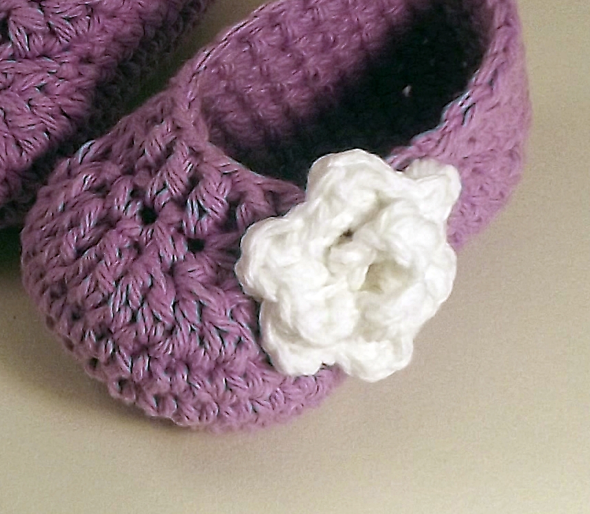 Rose Baby Booties - lavender and white