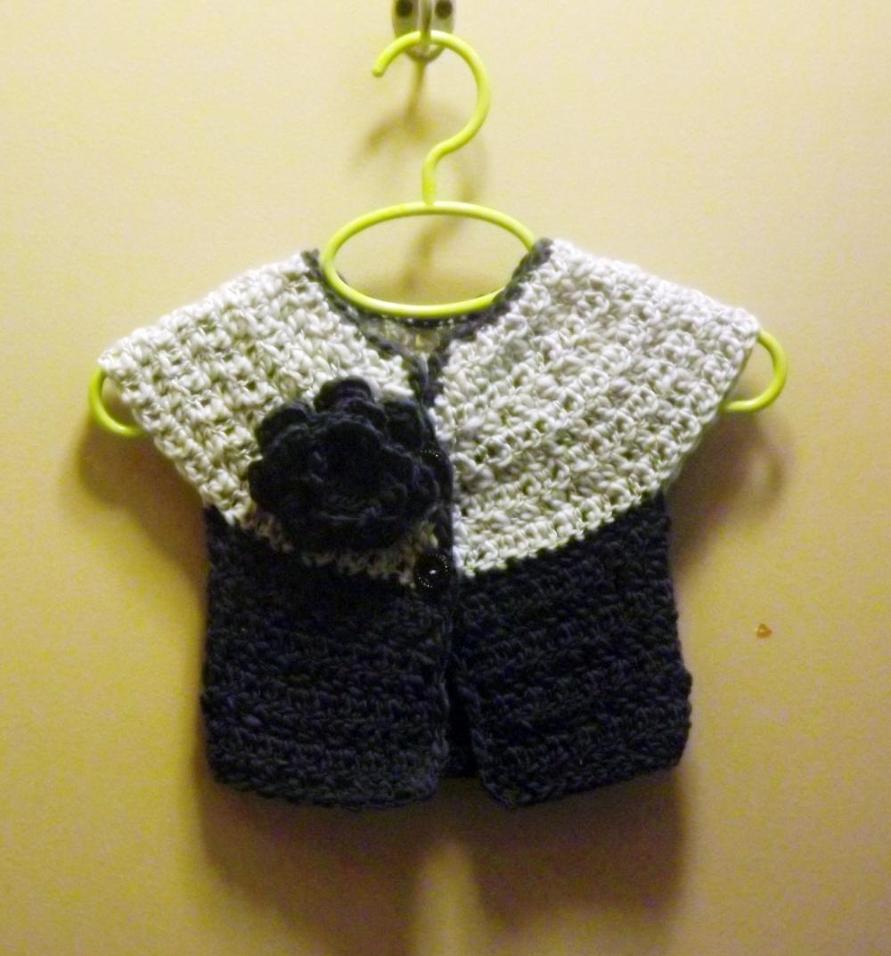 Short sleeve wool cardigan sweater navy and robins egg blue, 6 month size