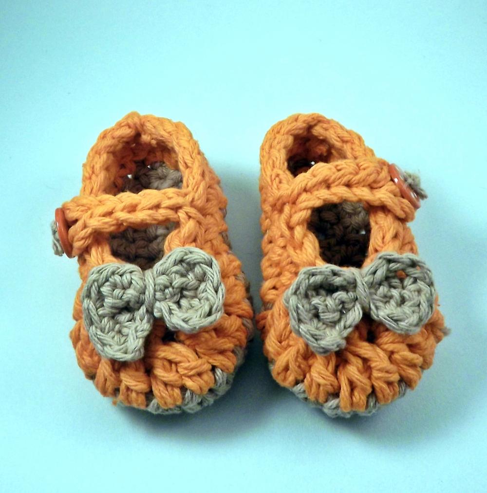 Crochet Baby Booties, mary jane style, orange