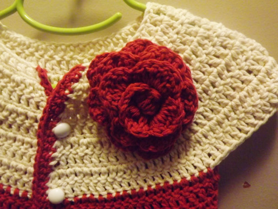 Toddler Sweater - short sleeve cardigan style - red and cream