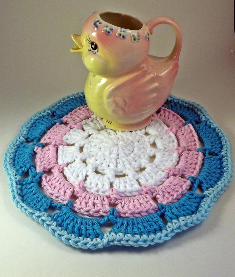 Crochet Doily, in pinks and blues