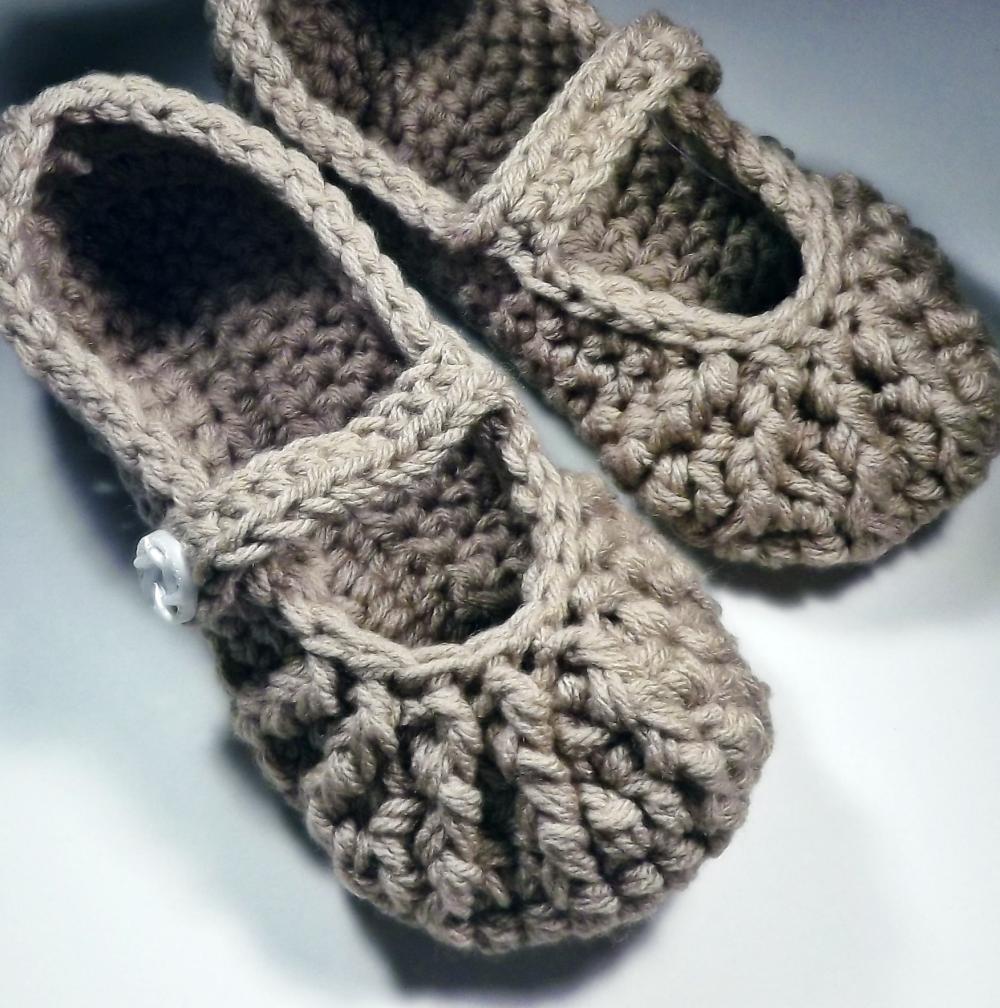 Mary Jane Slippers - crochet - for women - brown
