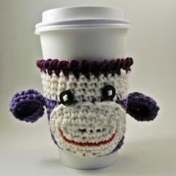coffee cozy - sock monkey - purple